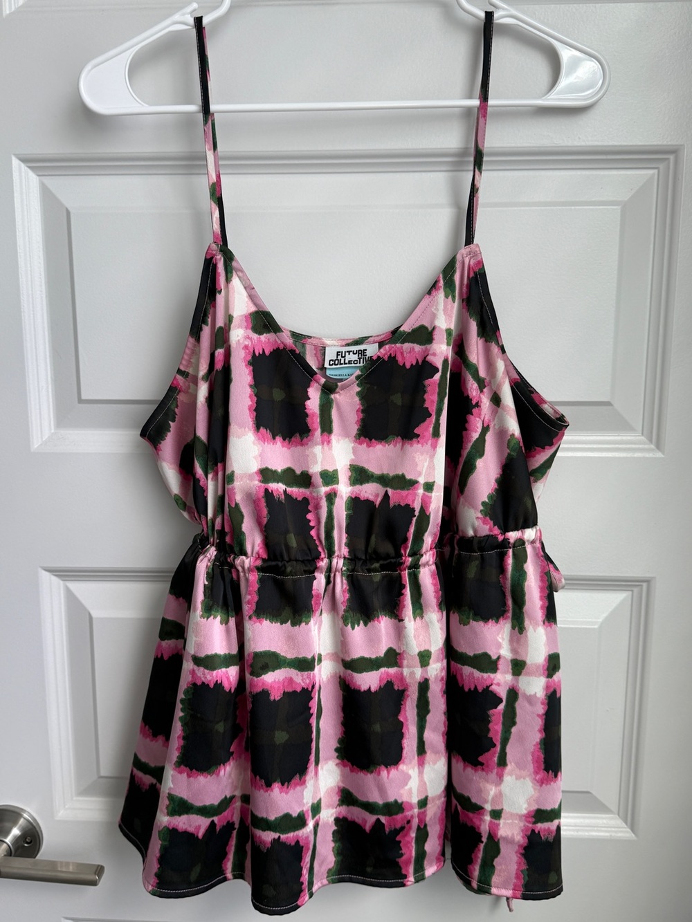 Future Collective Plaid Camisole Top Women’s XXL Pink Black Cinch Waist Y2K Cami